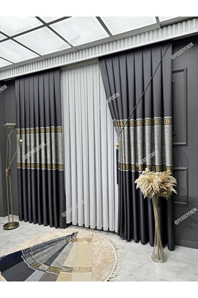 Perde Pendik Fon Perde, Elegans Seri,Göbek Orta Desen,Versace ,Blackout,Taç,Karartma,Brilant(Tek Kanat)