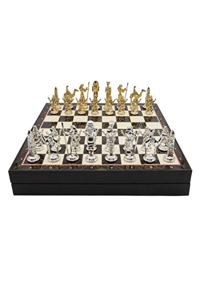 Cooper Chess 36cm Ceviz Desenli Ahşap Kutulu | Metal Antik Mısır Figürlü Satr...