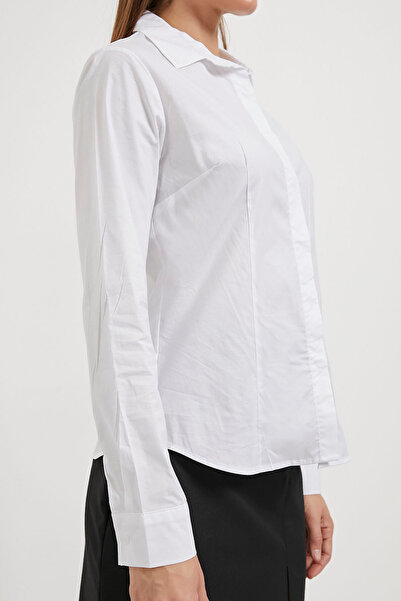 Arma Life Γυναικείο μακρυμάνικο λευκό πουκάμισο που ταιριάζει στο σώμα