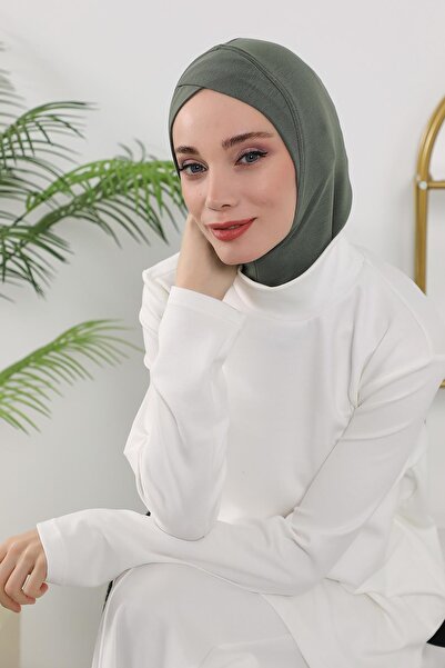 Aisha's Design Hijab Four Seasons cu detaliu încrucișat în față, kaki, TB-4O