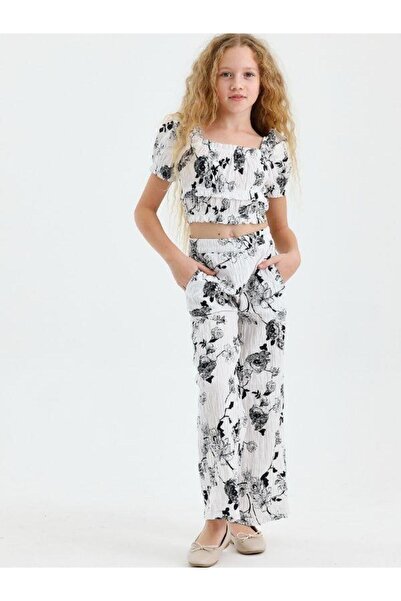 Zekids Girl's Floral Patterned Woven Trousers