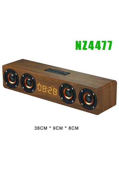 Choice NZ4477 Rechargeable Wooden Alarm Clock with Bluetooth Soundbar Subwoofer Speaker and FM Radio for Ho