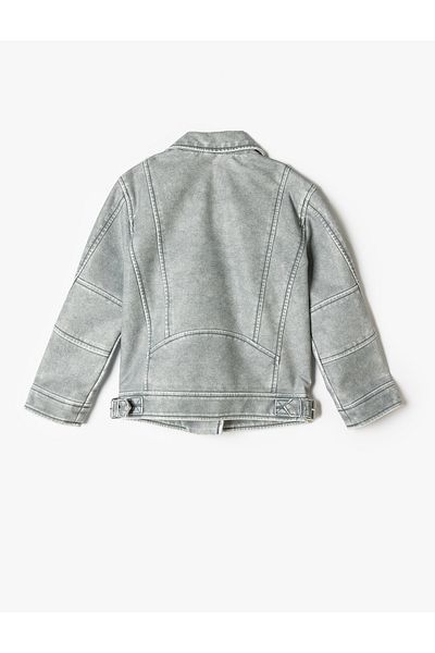 Koton Faux Leather Biker Jacket with Zippered Pocket Detail