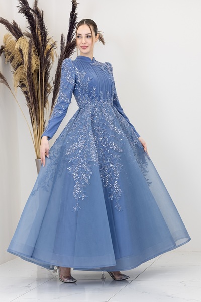 Surikka Çiçek İşlemeli Serra Tesettür Abiye