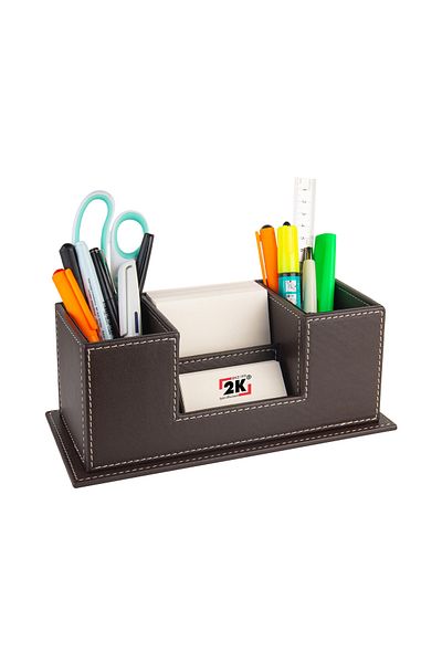 2K Desktop Leather Organizer Pen Holder 4 Compartments Desktop Organizer Rainbow Vegan 10X12X25 Cm.