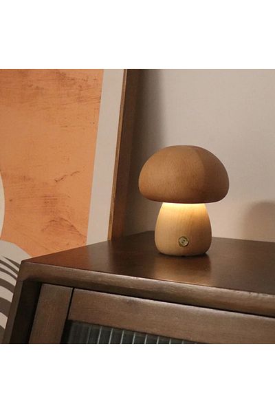 Choice 3COLOR -Dimmable Wood-B INS LED Night Light With Touch Switch Wooden Cute Mushroom Bedside Table Lam