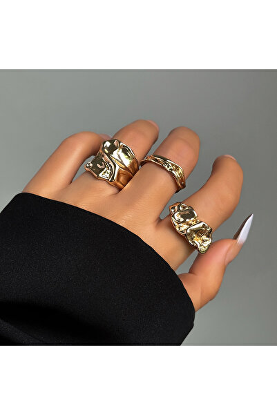 Choice AY6226001 مجموعة خواتم غير منتظمة سميكة من 3 قطع للنساء بتصميم هندسي إ...