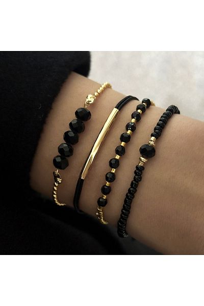 Choice Gold 4Pcs/Set Fashion Black Glass Stone Bracelets For Women Boho Handmade Jewelry Accessories