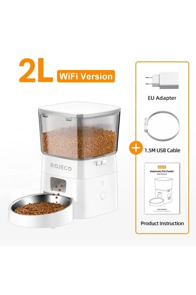 Choice White With EU Plug ROJECO 2L Automatic Cat Feeder WIFI Smart Pet Food ...