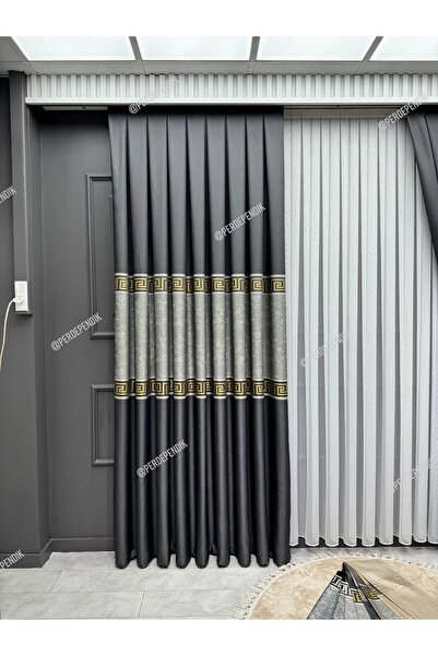 Perde Pendik Fon Perde, Elegans Seri,Göbek Orta Desen,Versace ,Blackout,Taç,Karartma,Brilant(Tek Kanat)