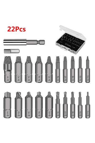 Fbiannely 22Pcs 22Pcs Damaged Screw Extractor Drill Bit Set Stripped Screw Extractor Kit for Broken Bolt Extra