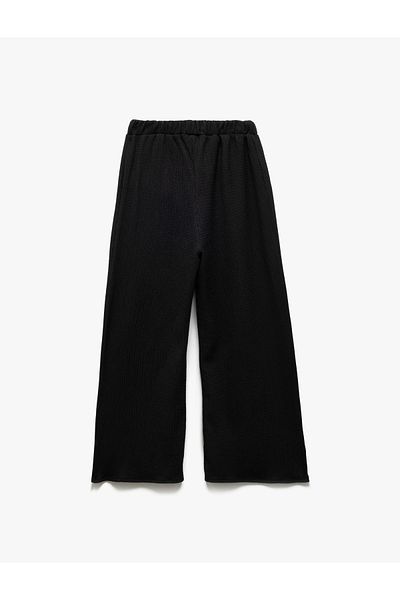 Koton Elastic Waist Textured Palazzo Trousers with Slit Detail