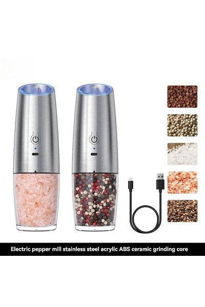 Choice 2pcs white 2PCElectric Pepper Grinder Salt And Pepper Grinder USB Rechargeable Adjustable Coarseness