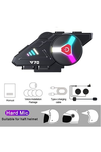 Choice سماعة رأس خوذة Y70 بميكروفون صلب وبلوتوث 5.3 وإضاءة RGB للدراجات النارية IPX6 مقاومة للماء ودعم للاتصال