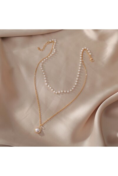 Choice قلادة نسائية أنيقة من اللؤلؤ الصناعي باللون الذهبي الأبيض بتصميم بسيط ...