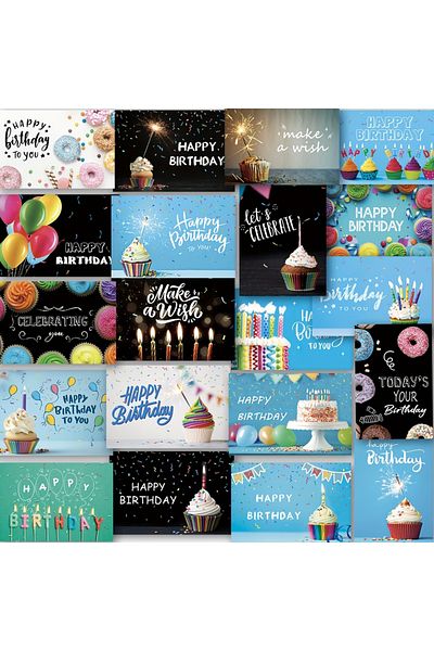 Choice WHITE 20 Happy Birthday Greeting Cards with Envelopes Combination Set Creative Blessing Messages