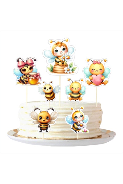 SİYAH PARTİ EVİ Cute Honey Bees Birthday Cake Topper