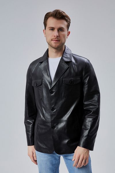 KENT Blazer Genuine Leather Men's Black Jacket