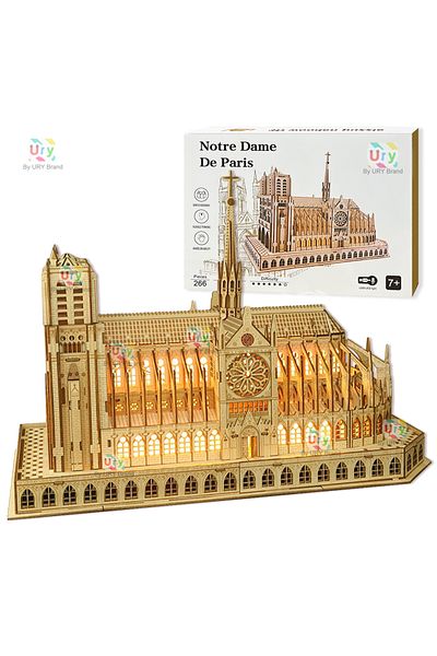 Choice W0213P With Box 3D Wooden Puzzle Notre Dame Cathedral in Paris Royal Castle With Light Assembly Kits