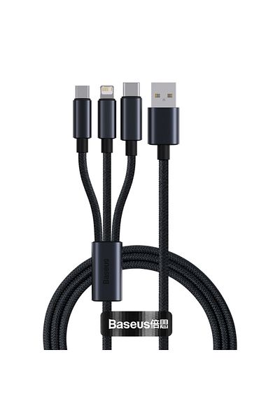 Baseus 1.2m black 3 in 1 USB Type C Fast Charging Cable 3.5A Quick Charge Phone Data Line Cord For I