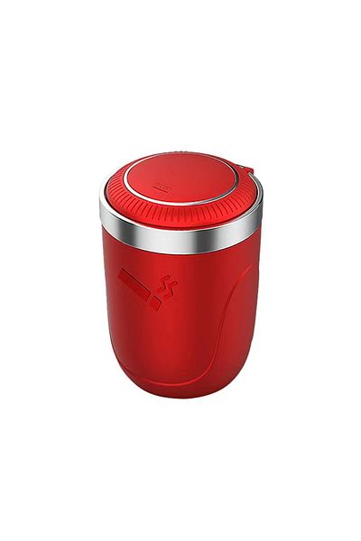 CHYIEER RED 1PC Car Ashtray With LED Light Universal Alloy Ash Tray Aluminum Cup Smokeless Auto Ashtray Flam