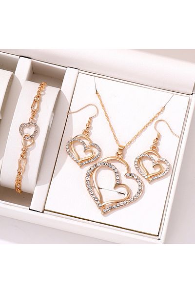 Choice H498 4-piece Women Jewelry Set Creative Double Heart Diamond Necklace Necklace Necklace With High-en