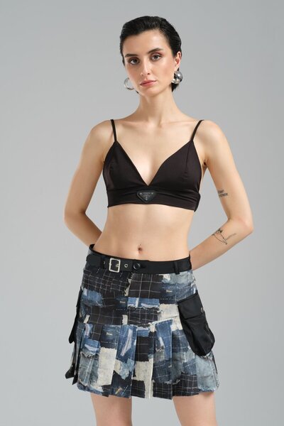 tw3 Дамска мини пола с принт и плисета