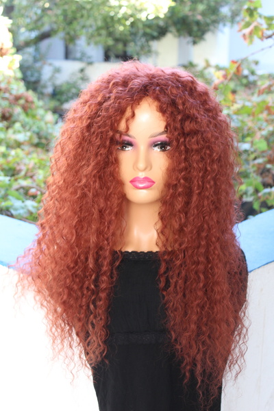 Marjinal Saç Bükücü Afro Dalgası Peruk - Afro Saç - Afro Peruk - Kıvırcık Peruk - Kıvırcık Saç - Peruka -kızıl Bakır