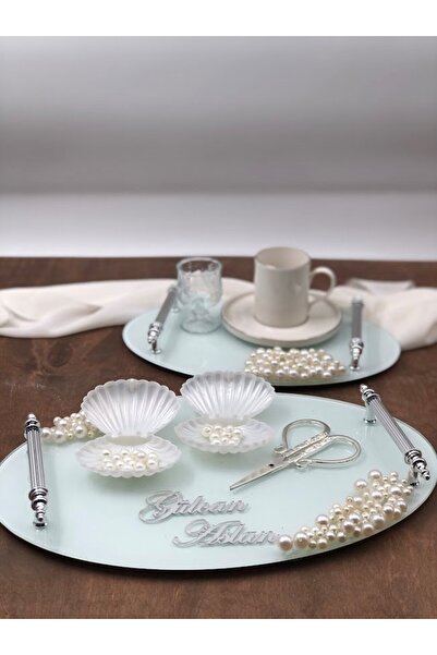 Masalsı Concept Özel İnci Süslemeli Lüks Söz Tepsisi Nişan Tepsisi Kız İsteme Tepsisi Yüzük Tepsisi  2 li takım