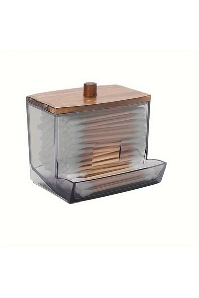 Choice clear black C Acrylic Cotton Swab Holder with Bamboo Lid Clear Dispenser Bathroom Containers Caniste