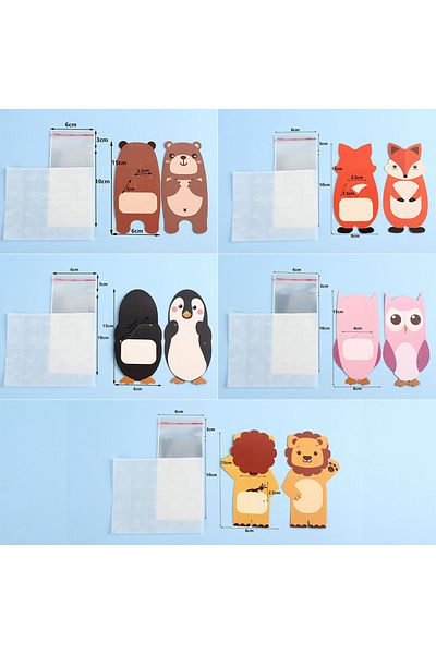 Choice as picture shown 10pcs mixed 10Pcs Cartoon Animals Candy Bags Card Gift Bags Bear Lion Owl Fox Pengu