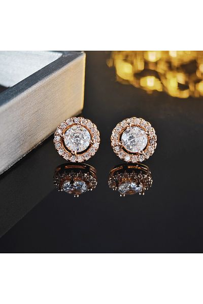 Choice ROSE GOLD COLOR 2024 New Silver Color Korean Zircon Circle Stud Earrings Brincos for Women Boucle D'