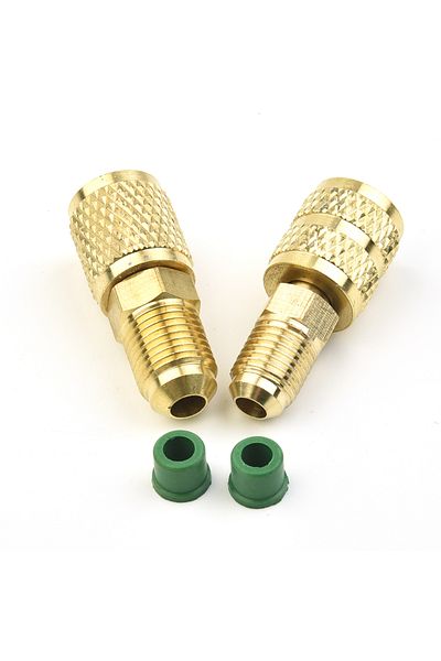 DAZZLEEX 2PCS Vacuum Pump Brass Adapter R410a Adapter 5/16 SAE F Quick Couplers To 1/4 SAE For Air Conditi...