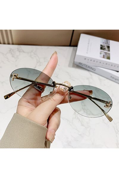 Choice Green Elegant Diamond Oval Sunglasses Male Letter "F" Rimless Sunglasses  car sunglasses 90902
