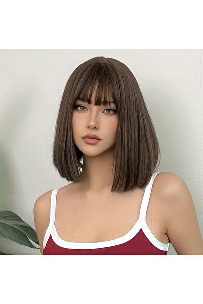 Fenomen Peruk Kumral Düz Kısa Vip Saç Peruk - Gerçek Saç Dokusunda