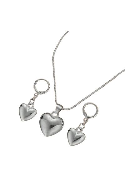 Choice Silver Glossy Gold Plated Metal Love Heart Dangle Earrings Necklace Jewelry Set For Women Simple Dai