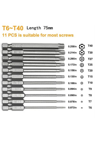 Choice 11pcs Torx Screwdriver Bit Set 75mm /3 inch Hex Security Magnetic Head Extra Long/T7/T8/T9/T10/T1...