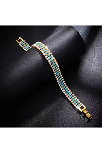 Choice سوار نسائي فاخر مرصع بالكريستال الروماني الأخضر بطول 18.5 سم، سلسلة بم...