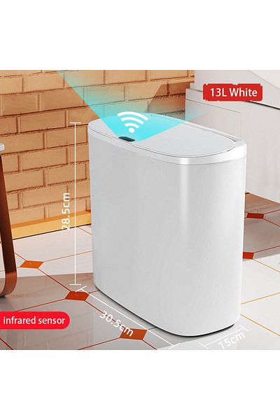 Choice Battery Style 13l White Automatic Bathroom Trash Can With Lid, Touchless Small Trash Can, Motion Sen