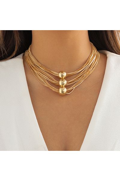 Choice gold color IngeSight.Z Multi Layered Exaggerated CCB Material Big Ball Choker Necklace For Women Vin