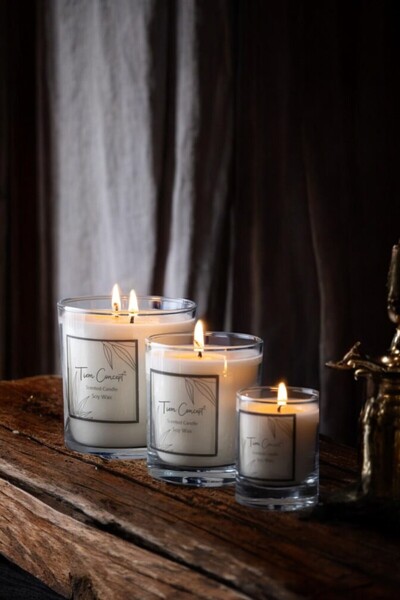 Tiem Concept Şeffaf Cam Doğal Üretim 3'lü Bardak %100 Soya Mum Seti