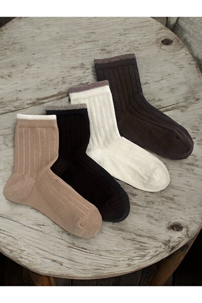 Çorabistaan 4 Çift Çok Renkli Unisex Kız Erkek Çocuk Derbili Mevsimlik Soket ...