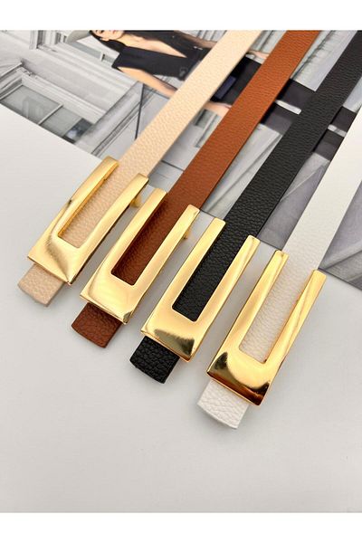MODAM HİFA 4 τμχ Desng Gold Buckle Γυναικεία ζώνη παντελονιού Ζώνη φόρεμα Ζώνη πουκάμισο Ζώνη παλτό