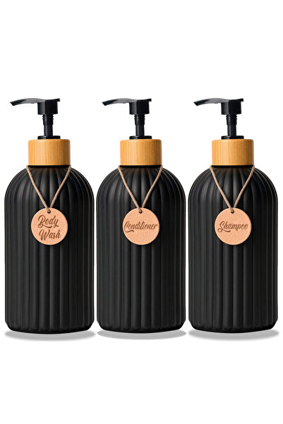Choice موزع زجاجات شامبو وبلسم أسود مكون من 3 قطع مع علامات، موزع غسول للجسم ...