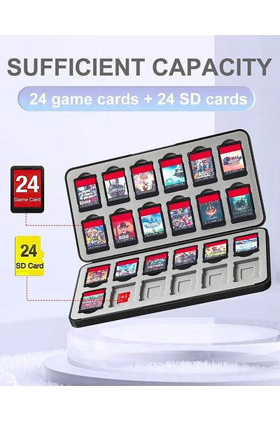 Choice Black Switch Game Holder Case With 24 Cartridge Slots And 24 Micro Sd Card Storage Portable Game Org
