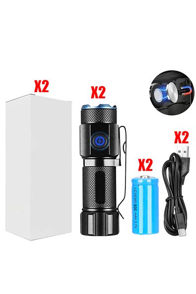 ZHIYU 2PCS Ultra Bright Mini P50 LED Flashlight Outdoor Hat Clip Torch USB C Rechargeable with Tail Magnet
