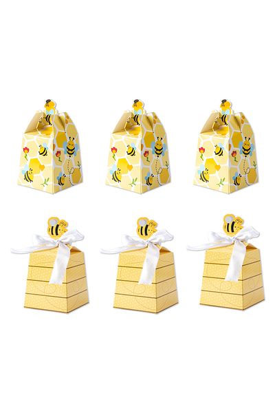 Choice as photo 20pcs mix 10/20pcs Paper Bee Favors Candy Boxes Gifts Box with White Ribbons for Kid Bee Bi