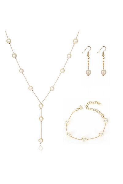 Choice Gold-color 4pcs/set Korean Edition Jewelry Sweet And Elegant Pearl Simple Temperament Necklace Earri