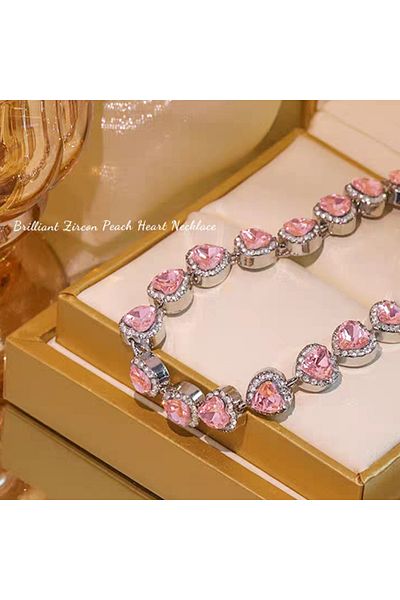 Choice a bunch of hearts UILZ Sweet Pink Heart Zircon Choker Necklace for Women Girls Elegant Crystal Weddi