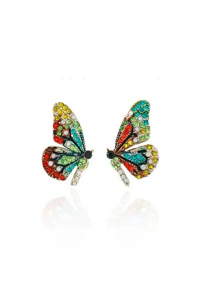 Choice AEH70181-2 Shiny Multicolor Cryatal Butterfly Stud Earrings For Women Girls Cute Date Party Jewelry
